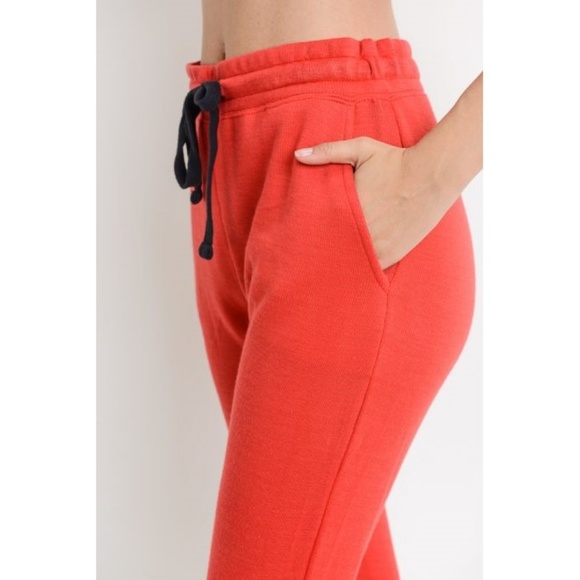 Red Tapered Drawstring Modal Joggers - Picture 2 of 5